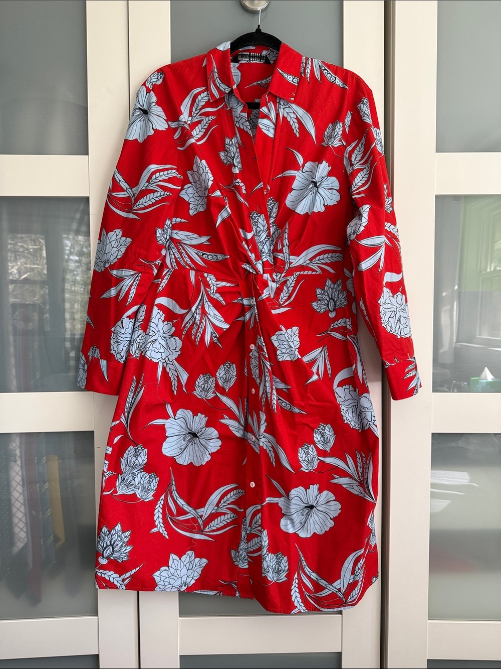 Zara Woman Red Floral-Print Shirtdress Large